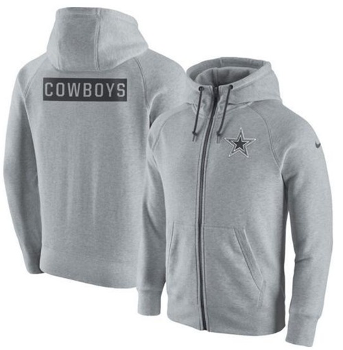 Men's Dallas Cowboys Nike Ash Gridiron Gray 2.0 Full-Zip Hoodie - Click Image to Close